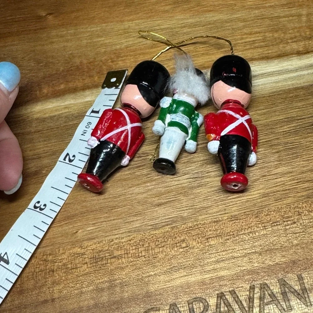 Vtg Wooden Nutcracker British Guard Christmas Ornaments Set of 3 Hand Painted